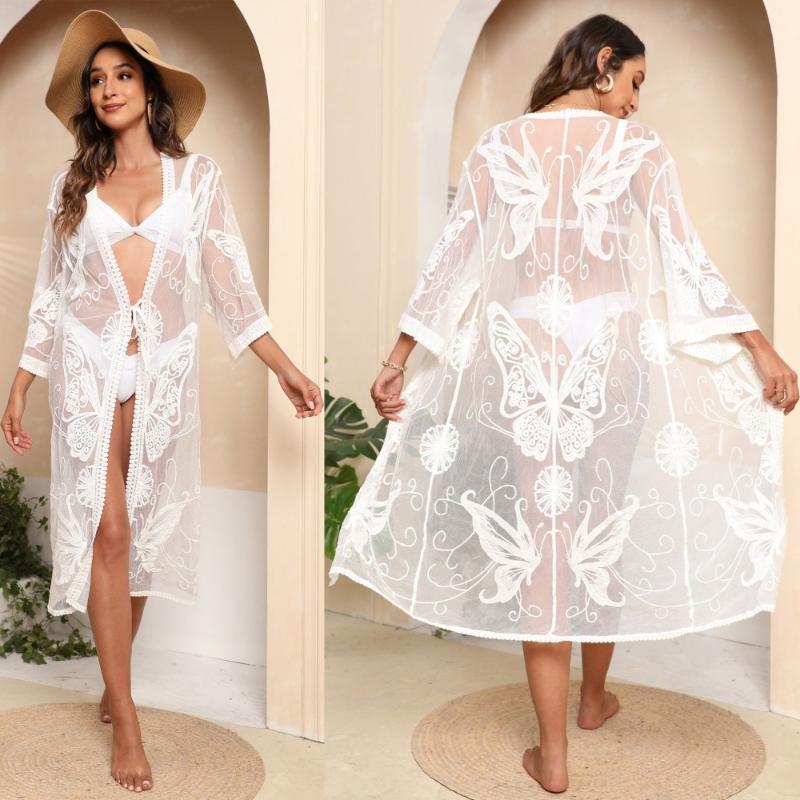 

Women's Swimwear White Lace Beach Blouse Sexy Perspective Loose Skirt Embroidered Cardigan Swimsuit Jacket Fashion Summer 2023Wo