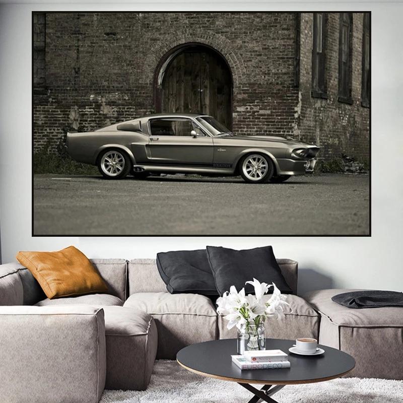 

Vintage Ford Mustang Shelby GT500 Muscle Car Canvas Painting Poster Prints Wall Art Pictures for Living Room Home Decor Cuadros