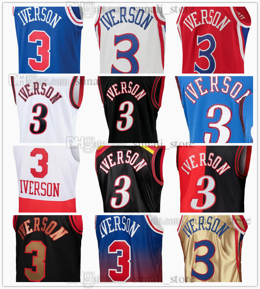 

Mitchell & Ness Basketball Jerseys Allen Iverson 3 Men Women Youth Kids, Blue red