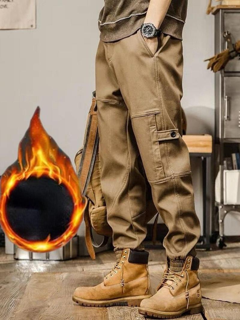 

Men's Pants Autumn Winter Men's Casual Trousers Thickening Warm Sports Multiple Pockets Fashion Loose, Green thin