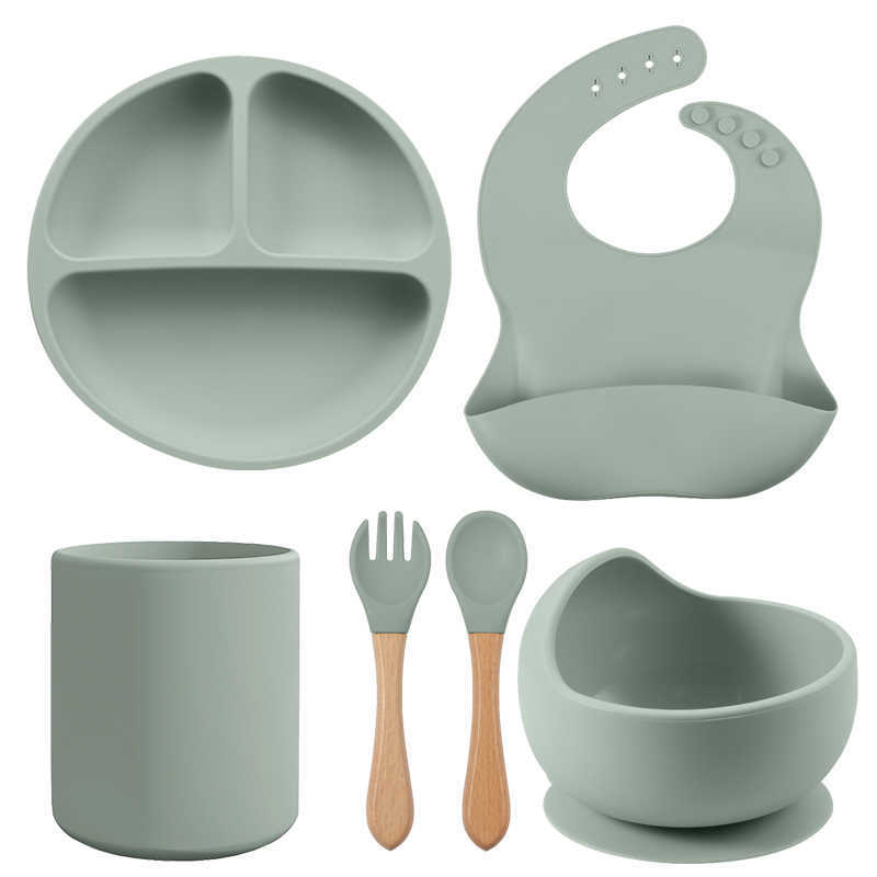 

Cups Dishes Utensils 4/5/6PC Silicone Baby Tableware Set Divided Plates Suction Bowl Straw Cup Spoon Fork Dishes for Toddler Training to Eat BPA Free AA230413