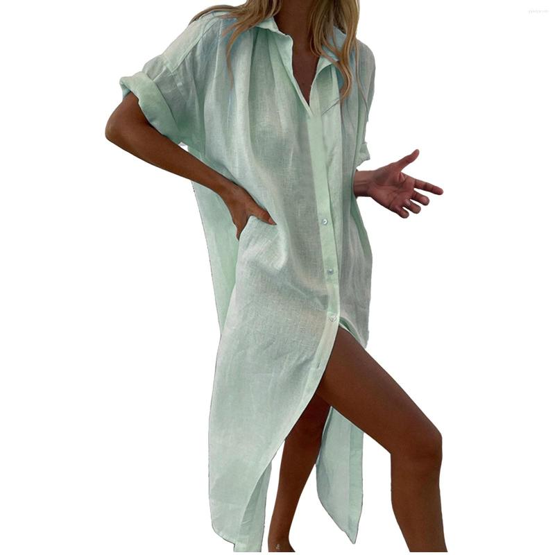 

Casual Dresses Summer Loose Shirts Ruffle For Women Womens Deep V Neck Printed Bandage Party Wear Chambray Dress, Green