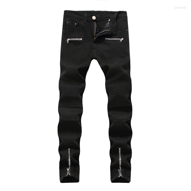

Men's Pants Men's Zipper Slim Jeans Car Straight Hip Hop Street Wear, Black