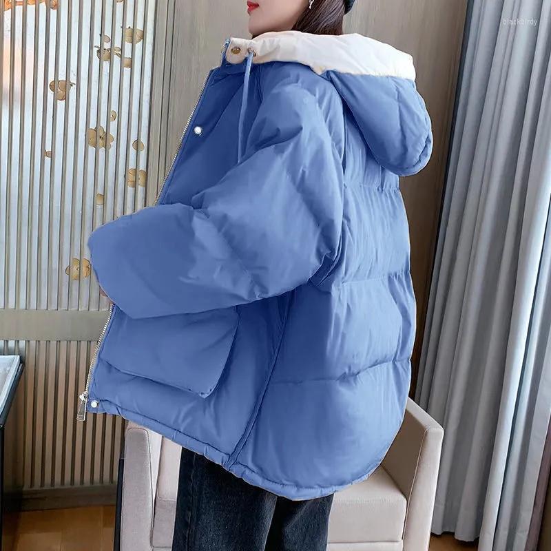 

Women's Trench Coats Cotton Padded Coat Women Winter Jacket 2023 Hooded Korean Loose Warm Thick Bread Solid Parkas, Blue