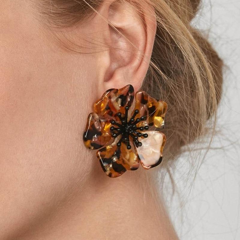

Stud Earrings Statement Acrylic Resin For Women Elegant Gold Color Flower Ball Party Wedding Fashion Big Earings Femme Jewelry