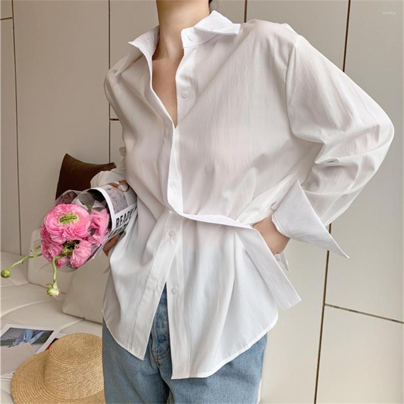 

Women' Blouses PLAMTEE Women Chiffon Shirts -L Solid Minimalist Full Sleeves Fashion 2023 Spring Gentle Office Lady Work Wear Mujer, White