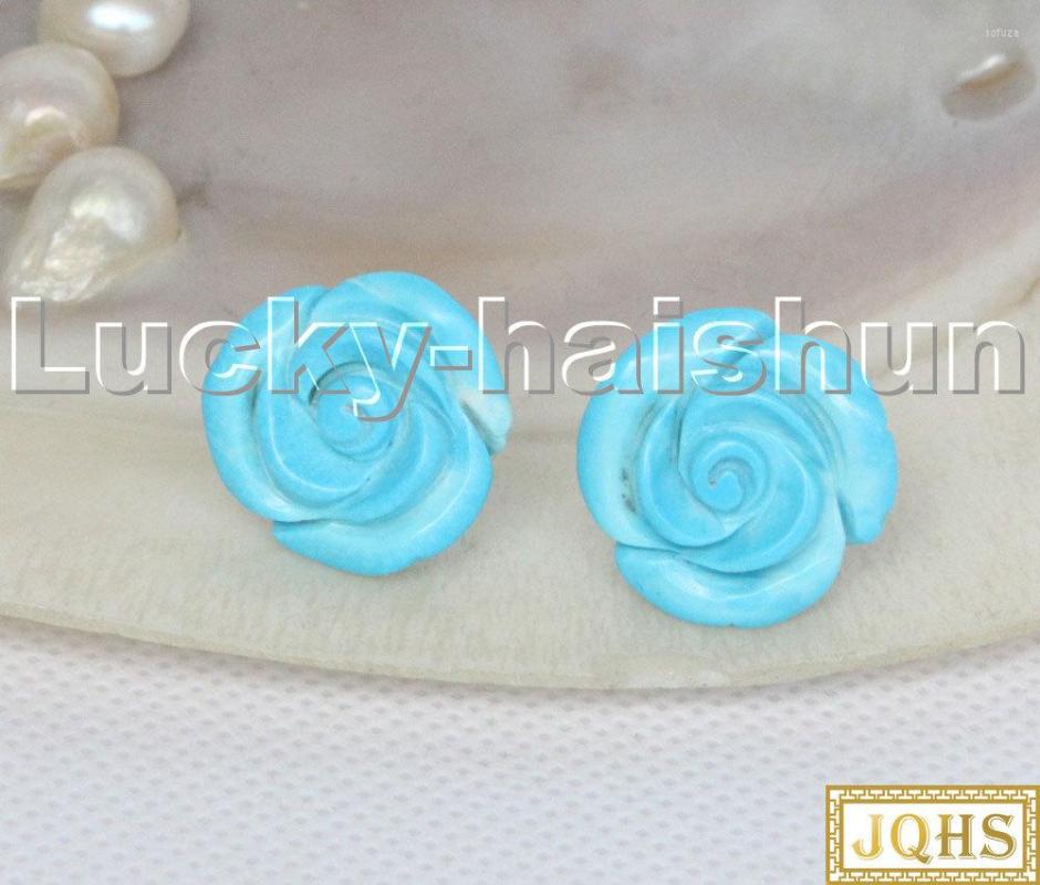 

Stud Earrings Natural 19mm Carven Rose Flower Sky-blue Turquoises 14KT C116