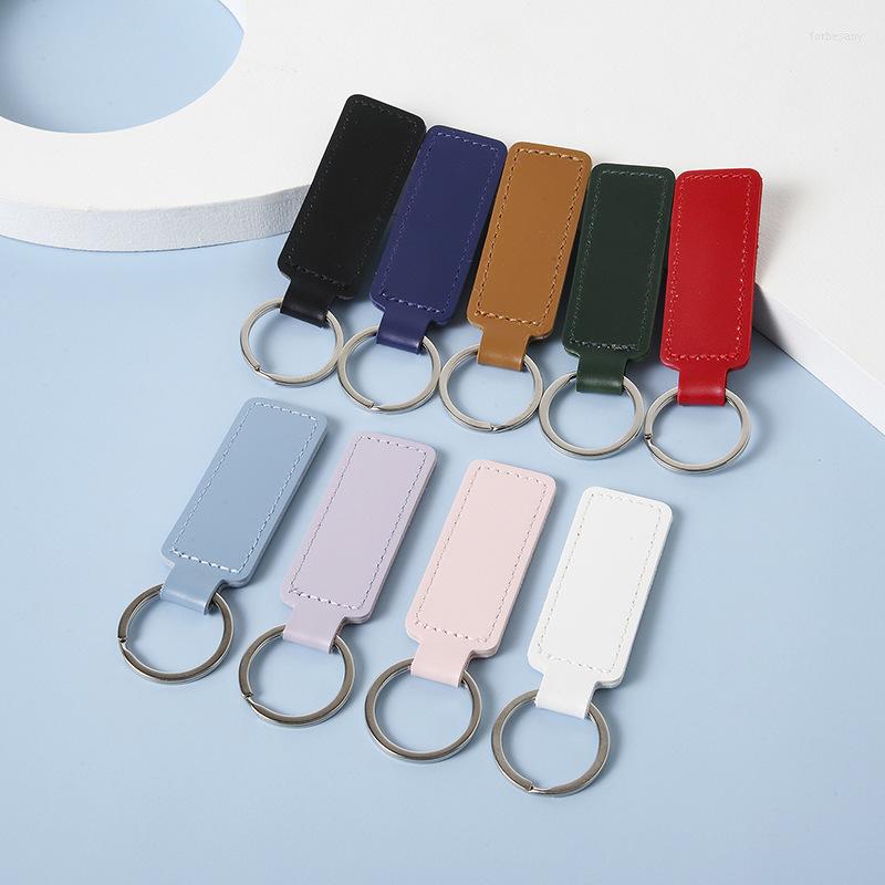 

Keychains Retro Rectangular Keychain Accessories Fashion PU Leather Blank Label Pendant Double-sided Couple Key Chains For Women