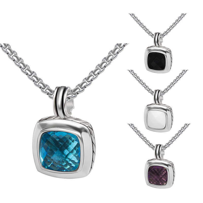 

14mm CZ Women Pendant Necklace White Gold Plated Brass Necklace