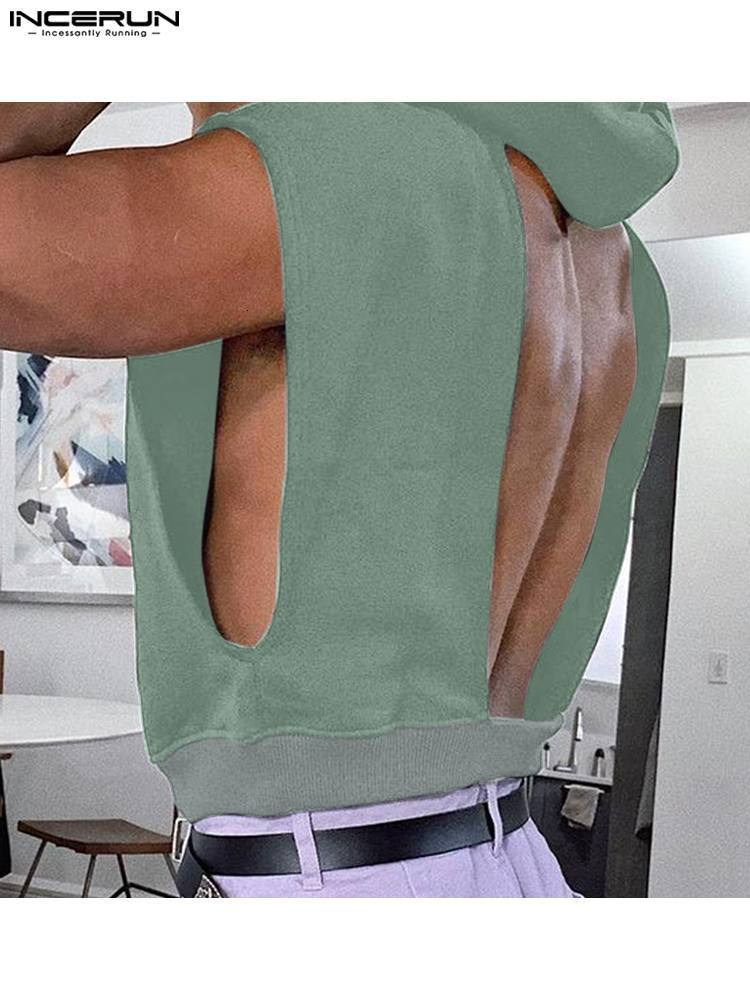 

Men's Tank Tops INCERUN Solid Color Hooded Sleeveless Backless Hollow Out Loose Casual Vests Sexy Streetwear Crop 230414, Green
