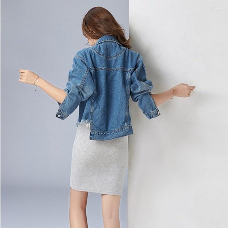 

Women' Jackets Slim Women Fit Short Denim Irregular Long Sleeve Lapel Tassel Frayed Embroidered Flower Jeans Coats Ladies Streetwear, Black