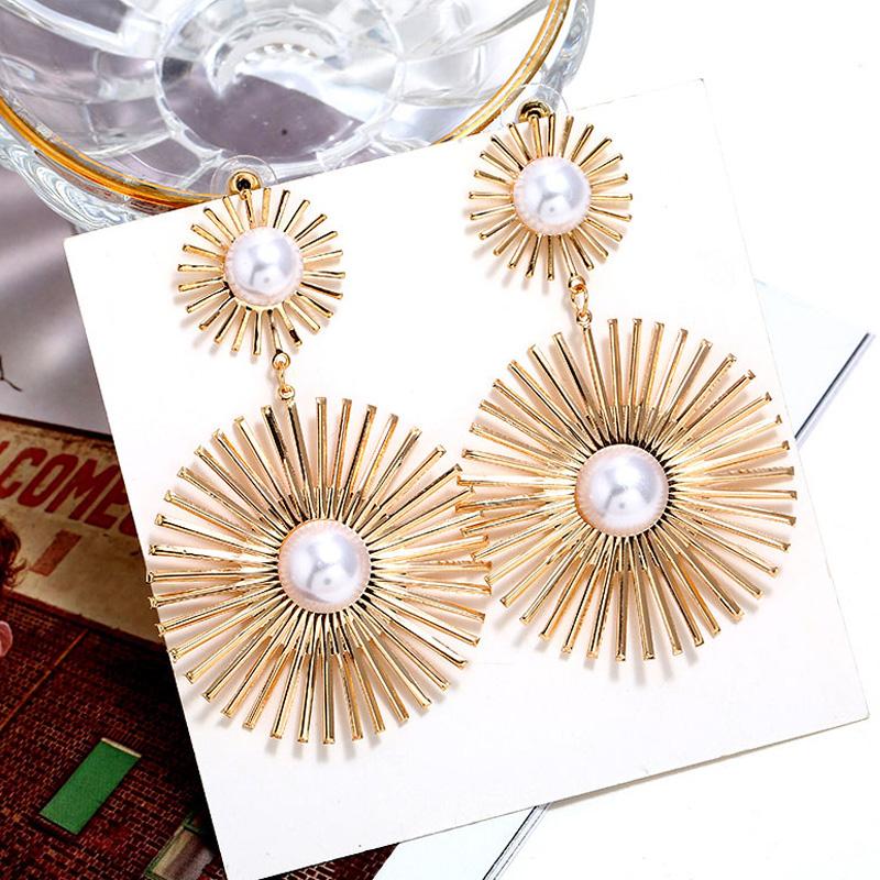 

Dangle Earrings & Chandelier Boho Long Women Accessories Vintage Sun Flower Simulated Pearl Earings Statement Jewelry Party Pendientes Mujer