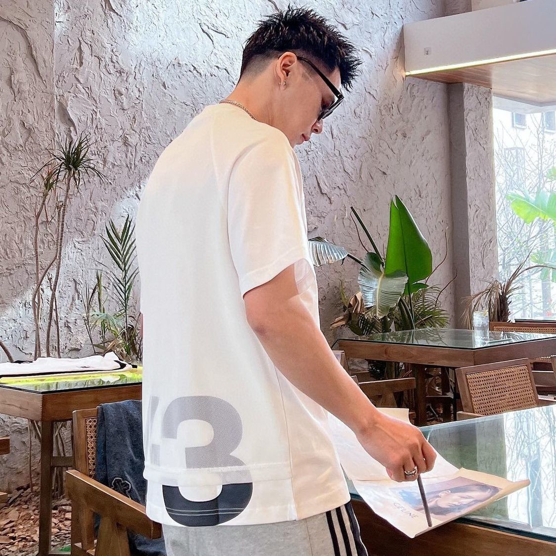 

Mens T Shirts Women Summer Y3 Letter Printing Splicing T-shirt Sweatshirt with Round Neck and Loose Short Sleeve, White