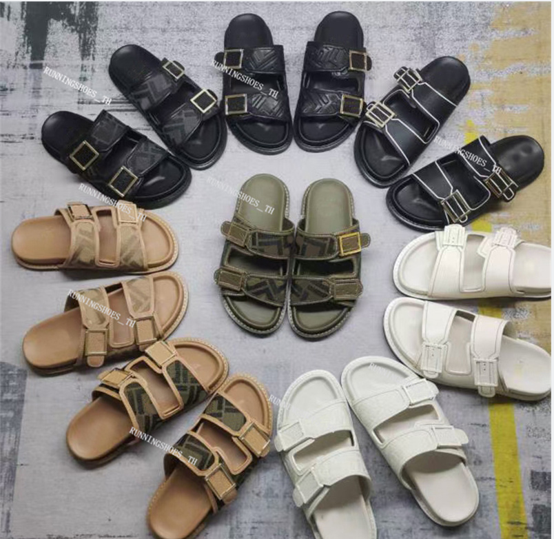 

Designer Slipper Feel Sandals Explosion FF Slides Pattern Fabric Slipper Women Men Leather Flip Flops 2 Straps with Buckle Sandal