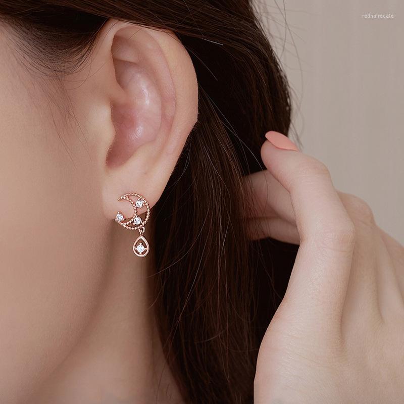 

Stud Earrings LUTAKU Trendy Women Zircon Water Drop Moon Korean Fashion Female Elegant Jewelry