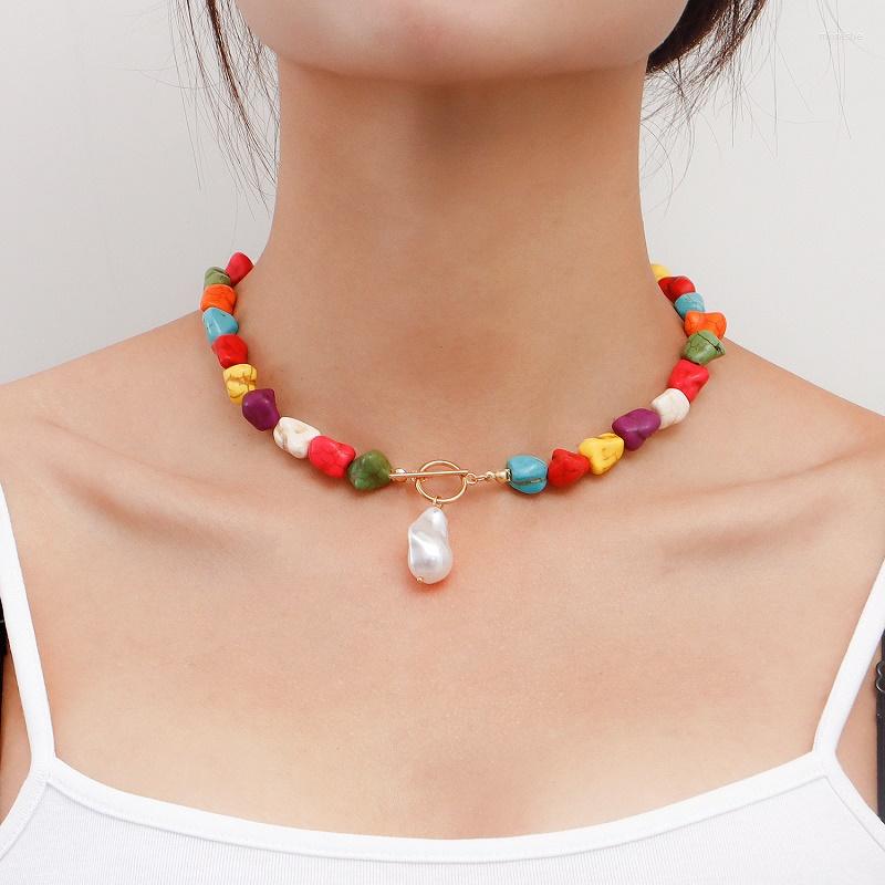 

Choker Fashion Hand - Woven Alloy Color Stone Imitation Pearl Pendant Necklace For Women Ornaments Accessories