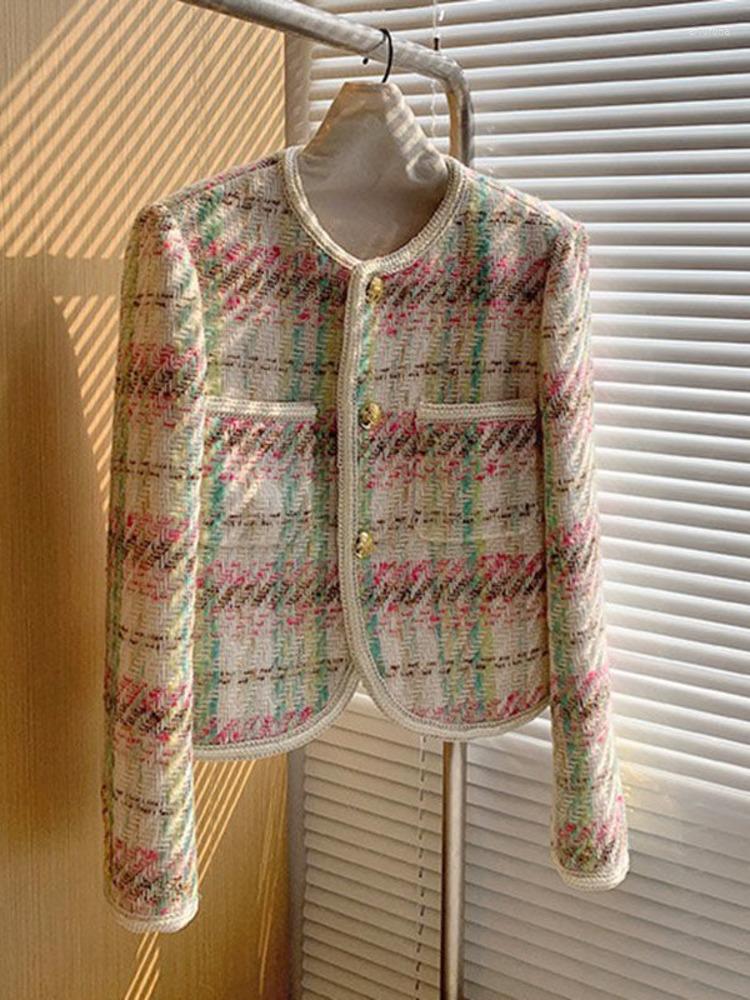 

Women' Jackets Vintage O-neck Long Sleeve Cardigan Coat Double Pocket Single Breasted Short Tweed Plaid Jacket Top 2023 Autumn Winter, Picture color