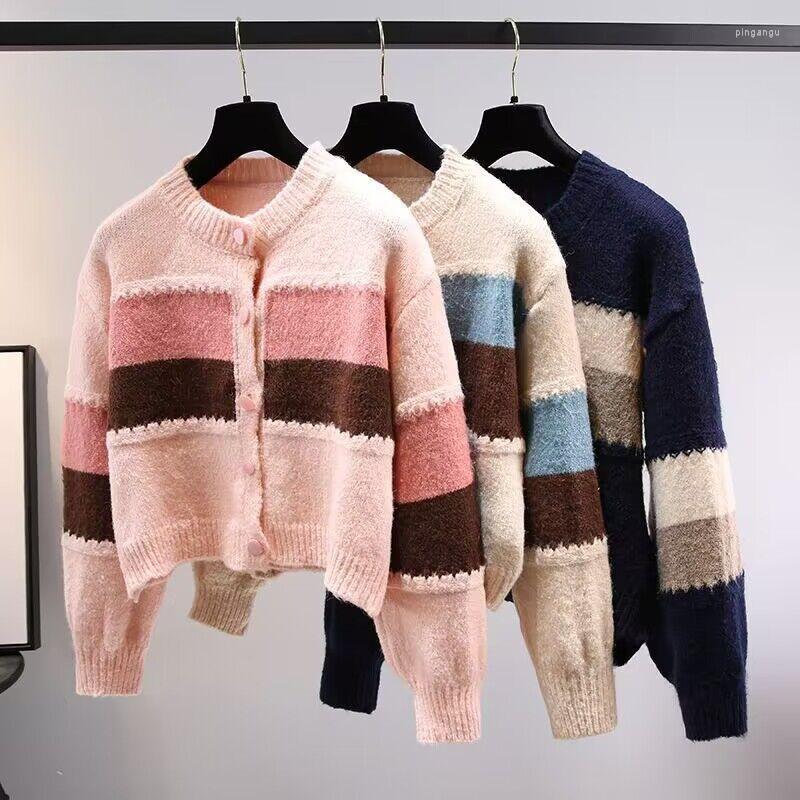 

Women's Knits Spring Women's Patchwork Sweater Striped Cardigan, Pink