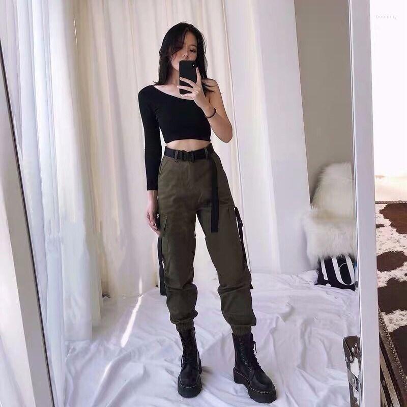 

Women' Pants Latimeelon Cargo Women Black Pockets Streetwear Fashion Korean Student Casual Pantalon Femme Spring Trousers Girl