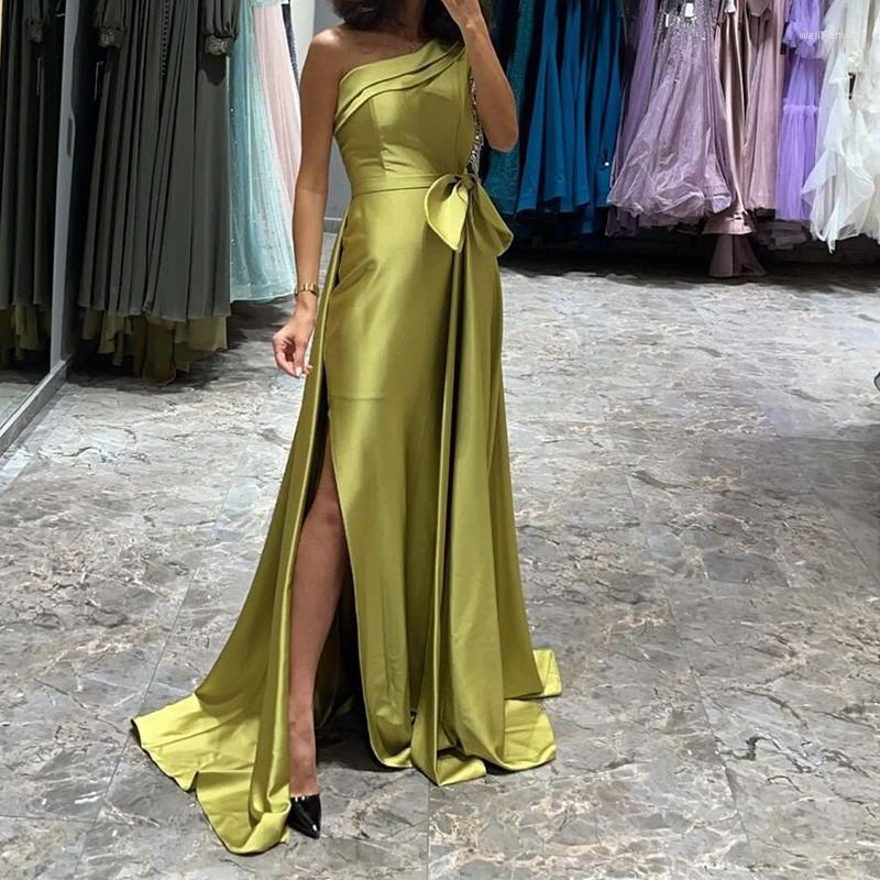

Party Dresses 2023 Sexy Cocktail Dress One Shoulder Tassel Formal Homecoming Satin High Slit Vestido De Gala, Multi