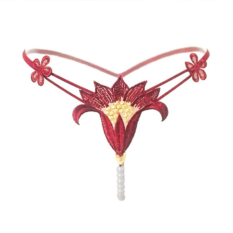 

Women's Panties Female Exotic Underwear Thongs Tempt Panty Sexy Pearl Flower G-String Lady, Green