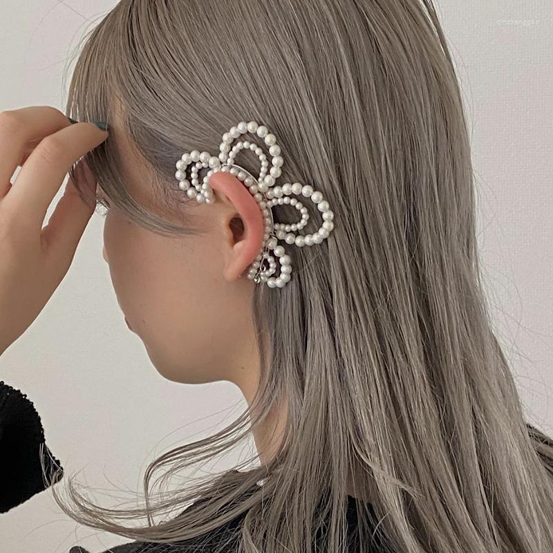 

Backs Earrings MENGJIQIAO Korean Pearl Flower Beaded Wrap Clips For Women Elegant Ear Cuff Pendientes No Hole Party Jewelry