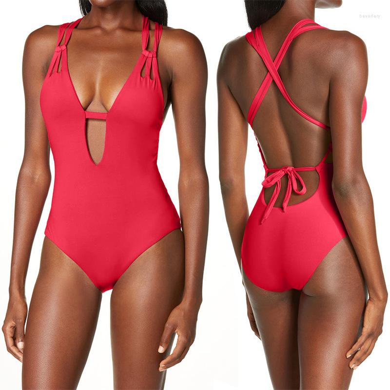 

Women' Swimwear Tight Fitting Backless Sexy One Piece Beach Bathing Suit Four-Color Swimsuit Deep V Solid Color Women, Black