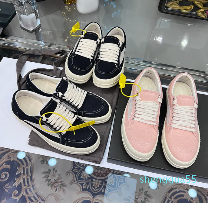 

Men's Low Top Casual Shoes 2023 New Summer Breathable Retro Denim Lace Up Women Pink Thick Sole Increase Height Ro Canvas Leather Luxury Designer Sneakers, Black leather 1
