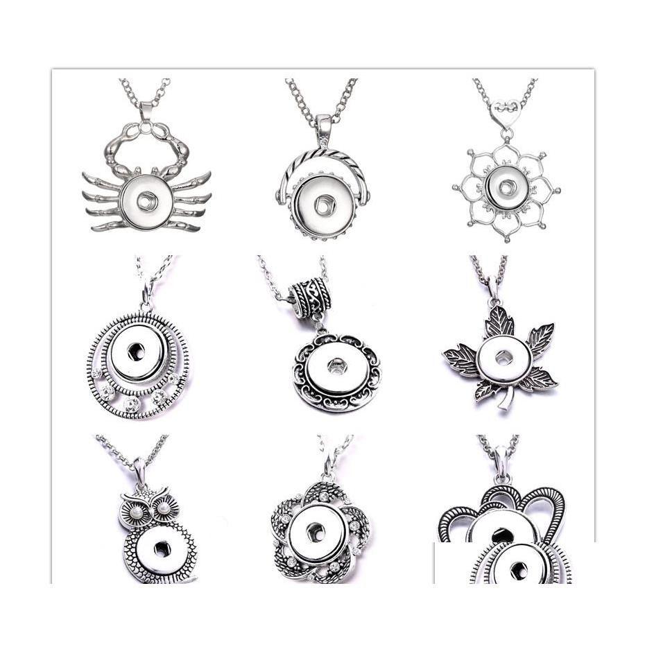 

Pendant Necklaces Retro Heart Leaf Owl Snap Button Necklace 18Mm Ginger Snaps Buttons Charms For Women Jewelry Drop Delivery Pendants Dhnq1