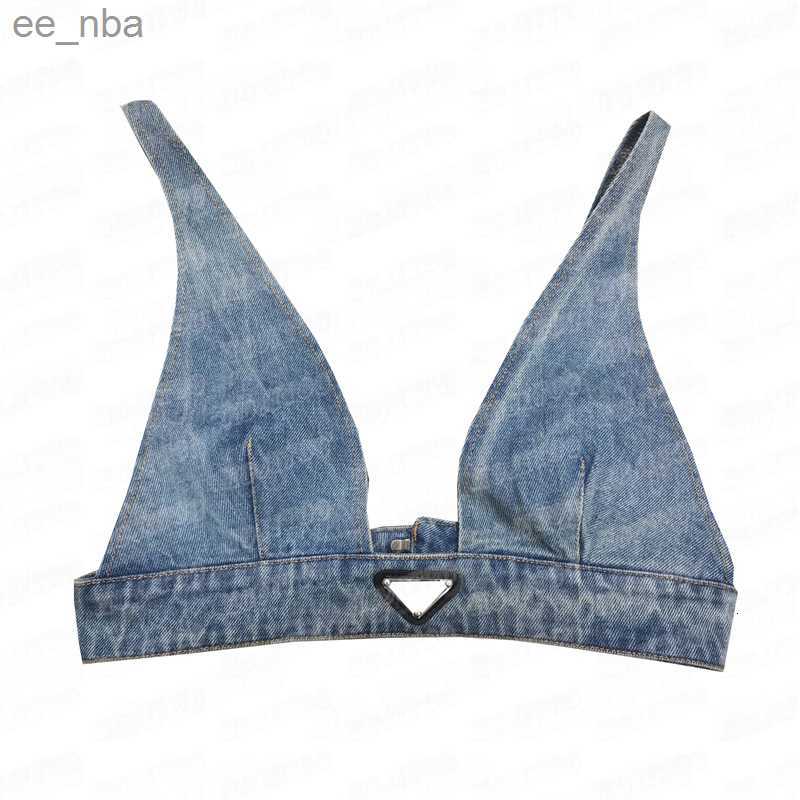 

Womens Designers Denim T Shirts Vest With Metal Badge Sexy Deep V Sling Tube Tops Women Clothing, Blue