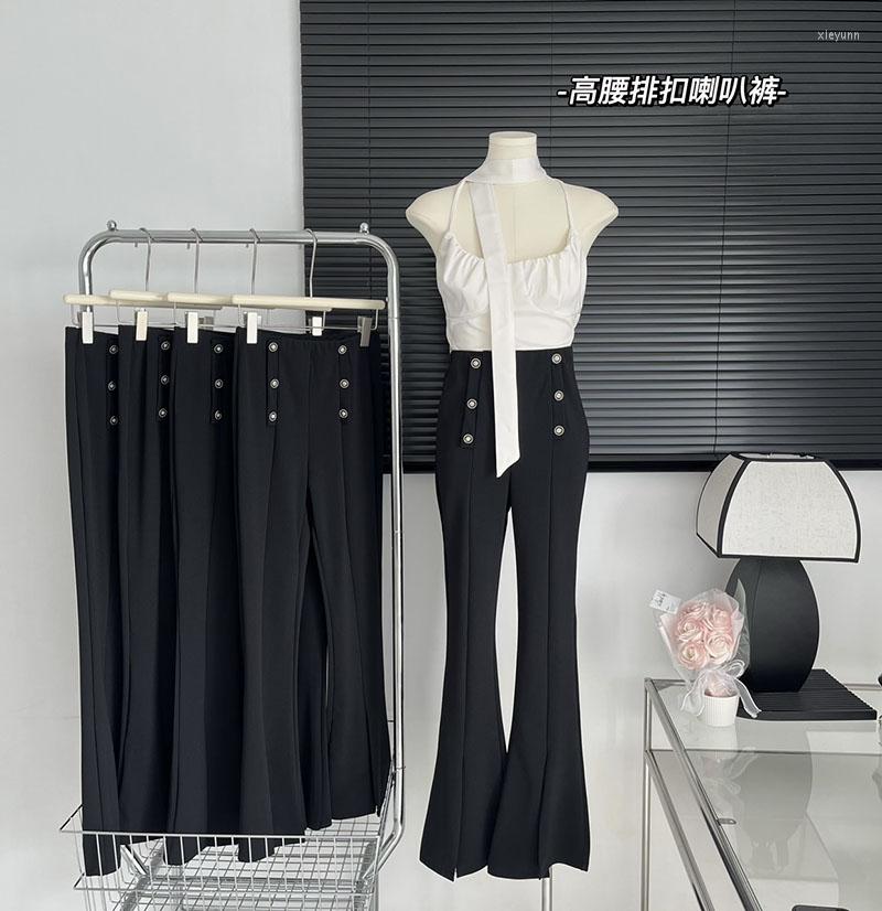 

Women' Pants Spring 2023 Fashion Trend Women' Micro Flare High Waist Split Button, Black