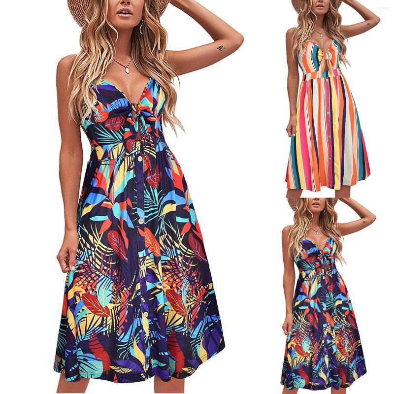 

Casual Dresses Pocket Summer Floral Beach Sling V-neck Sundress Lace Women's Dress, Multicolor