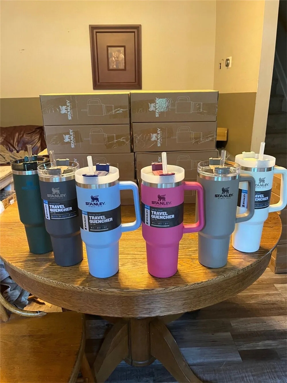 

40oz stanly Pink Tumblers With Handle Car Mugs Insulated Tumbler With Lids Straw Stainless Steel Coffee Tumbler Termos Cups with Logo ss0124