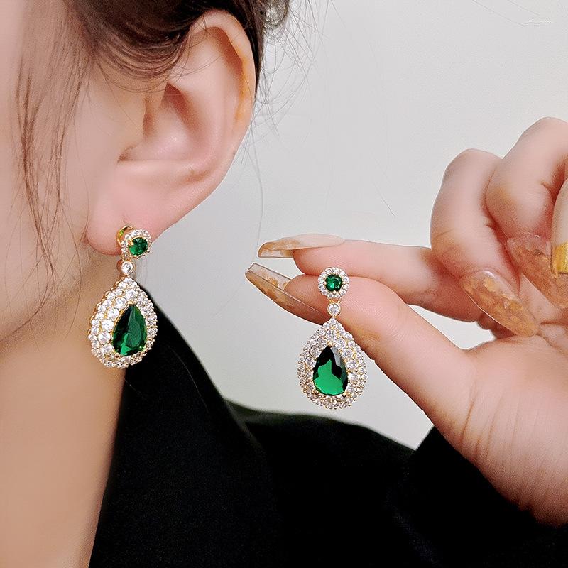 

Dangle Earrings Luxury Green Cubic Zirconia For Women Noble Wedding Party Drop Earring Nice Birthday Gift Fashion Female Jewelry