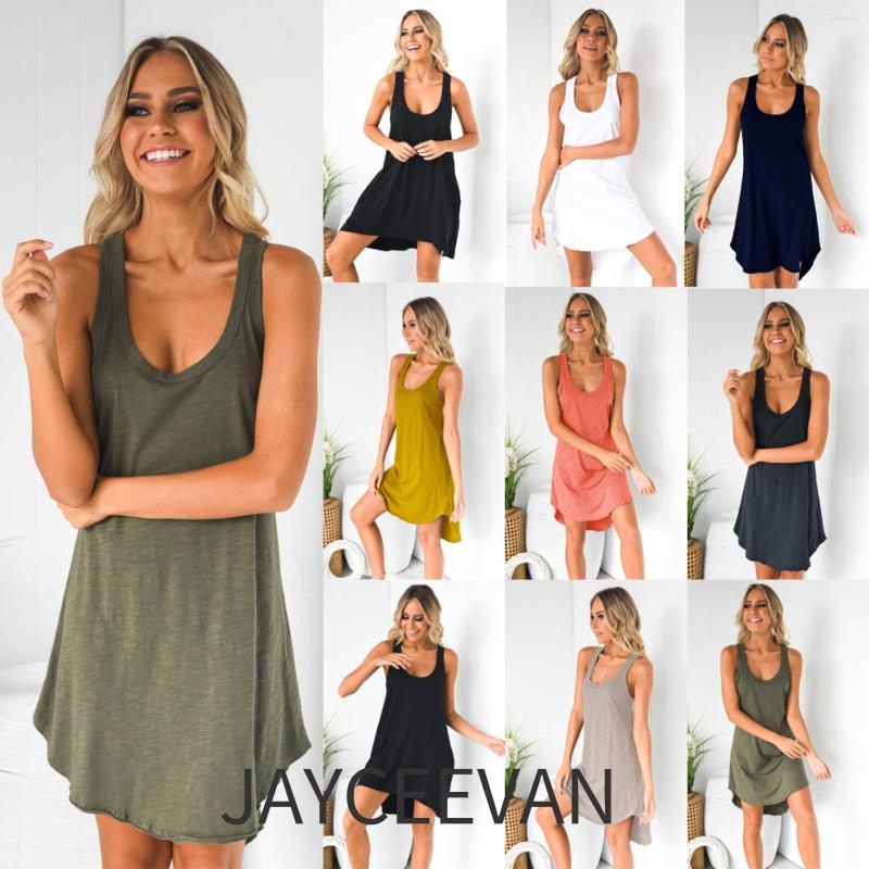 

Casual Dresses Summer Women Loose Tank 2023 Off Shoulder Cotton Mini Dress Fashion Solid O-neck Sleeveless Streetwear Vacation, White