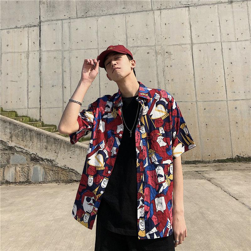 

Men's Casual Shirts 5-sleeved Thin Sun Protection Men's Mesh Red Short Sleeved Shirt Fashion Harajuku Hawaii, C25 orange