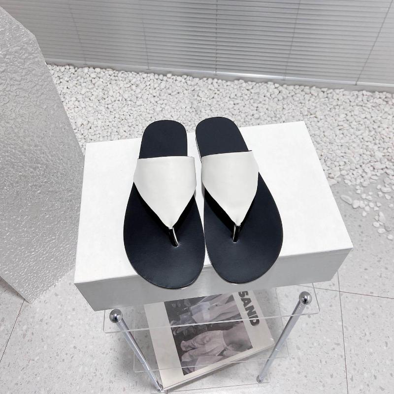 

Slippers Summer Flip Flops Round Toe Women Concise Genuine Leather Flats Fashion Shoes Zapatos De Mujer, Picture shown