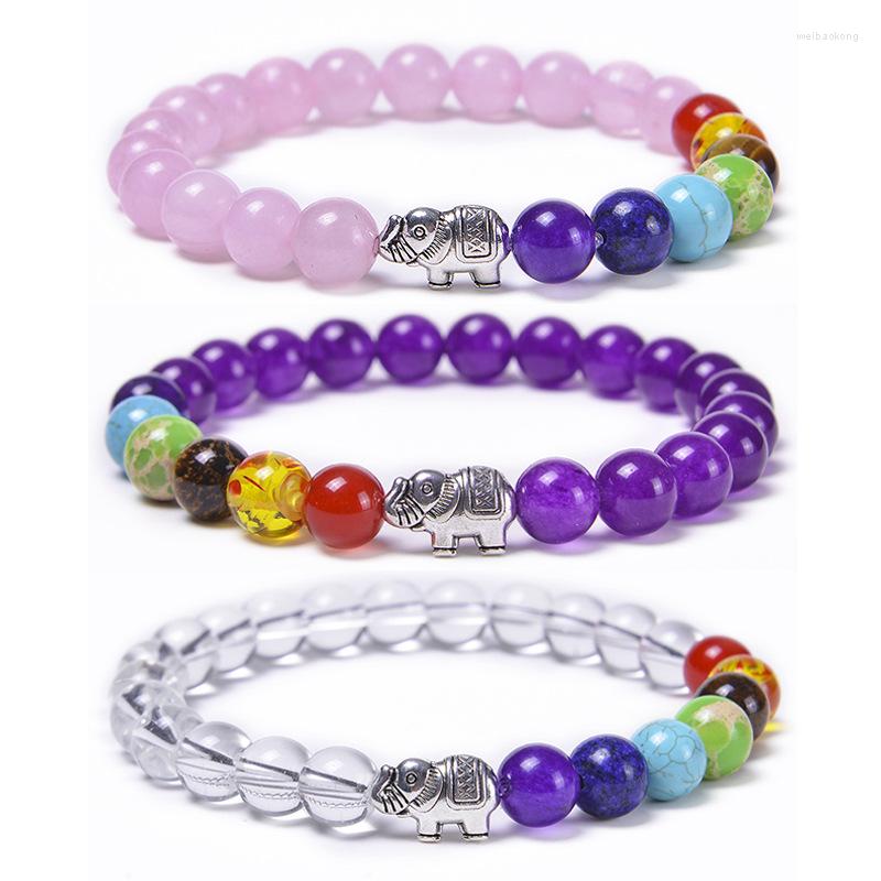 

Strand Natural Stone Crystal Beaded Bracelet Elastic Rope Small Elephant Chakra Yoga Handmade Bangle Jewelry