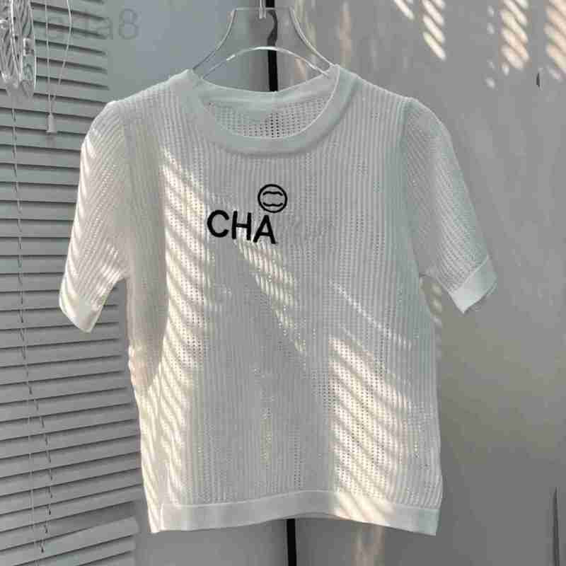 

Women' Hoodies & Sweatshirts designer 2023 Summer New High Edition Hollow out Plaid Simple Versatile Letter Round Neck Short Sleeve T-shirt 2TQN, White
