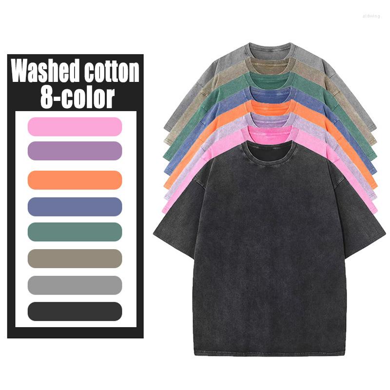 

Men' T Shirts Harajuku Solid Color Tshirt Summer Unisex Retro Oversize Short Sleeve Washed Shirt Cotton Couple Tee Men Distressed, 230g 8