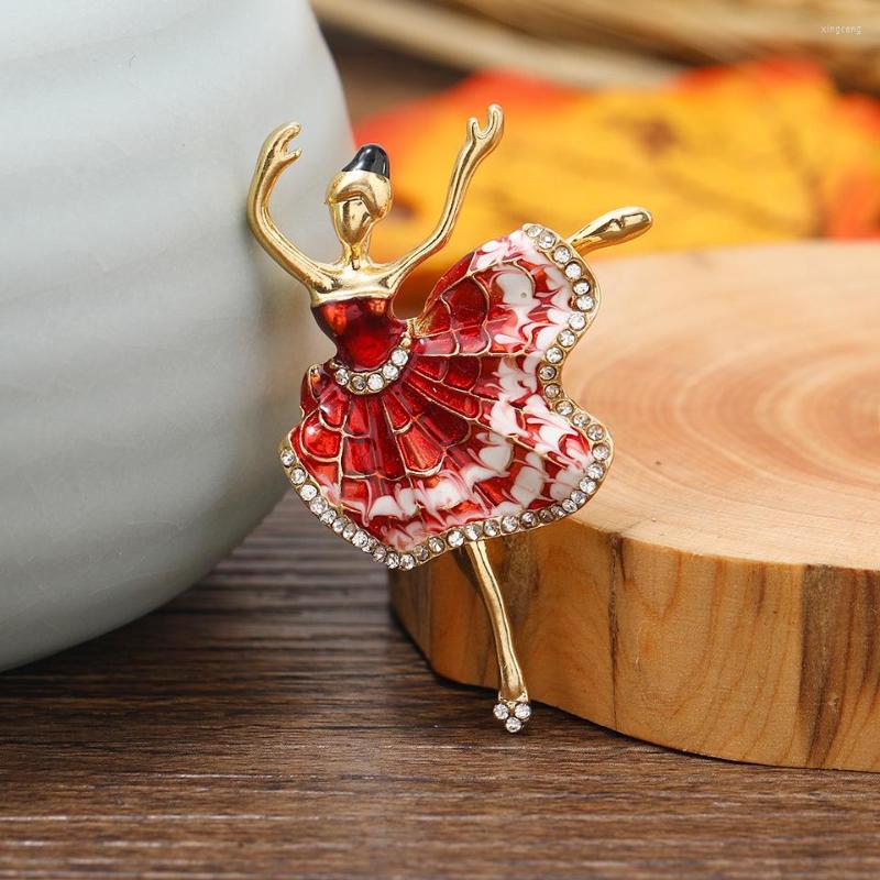 

Brooches Europe And The United States Blue Red Inlaid Rhinaurown Enamel Dancing Girl Fashion Trend Brooch Female