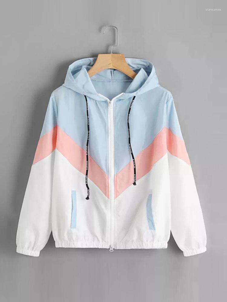

Women' Jackets Women Windbreaker Jacket Female Multicolor Patchwork Hooded Basic Color Block Coats For, Black