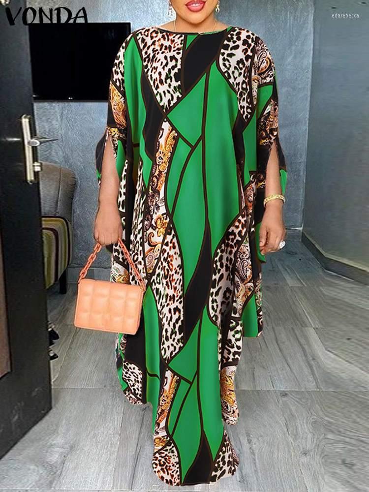 

Plus Size Dresses 5XL VONDA Bohemian Maxi Dress Summer Women 3/4 Sleeve Long Sundress Fashion Casual Printed Vintage Holiday Party Robe, Green