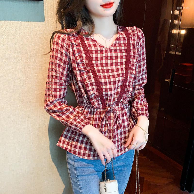 

Women' Blouses 2023 Spring Summer Women' Chic Fashion Printing Ladies Shirts Long Sleeve Tops Blusas Mujer, Claret