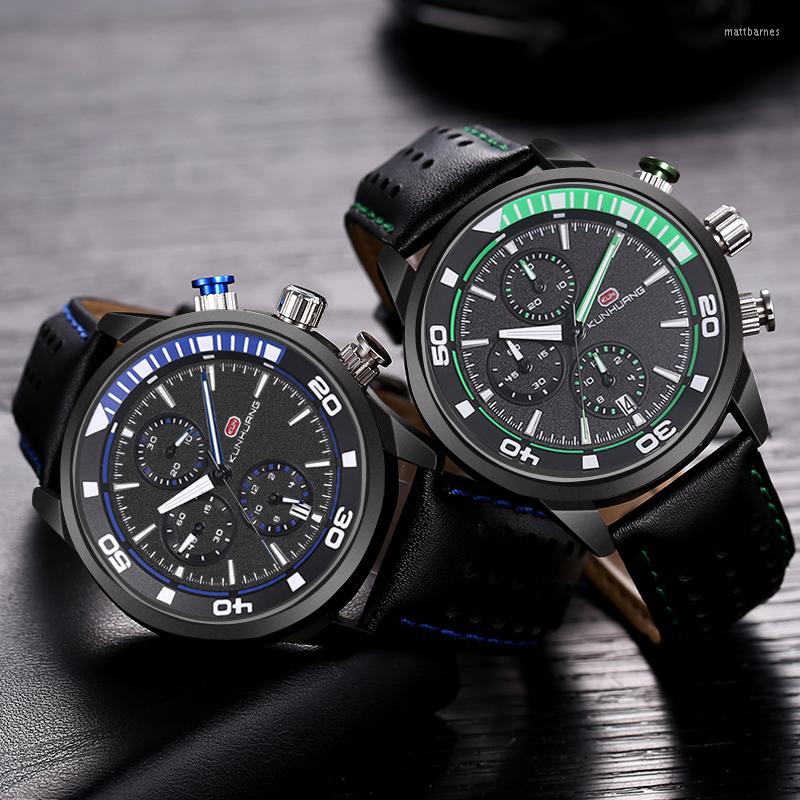 

Wristwatches 2023 Black Genuine Leather Watch For Men Military Sports Waterproof Wristwatch Multifunction Male Clock Relogio Masculino, Red