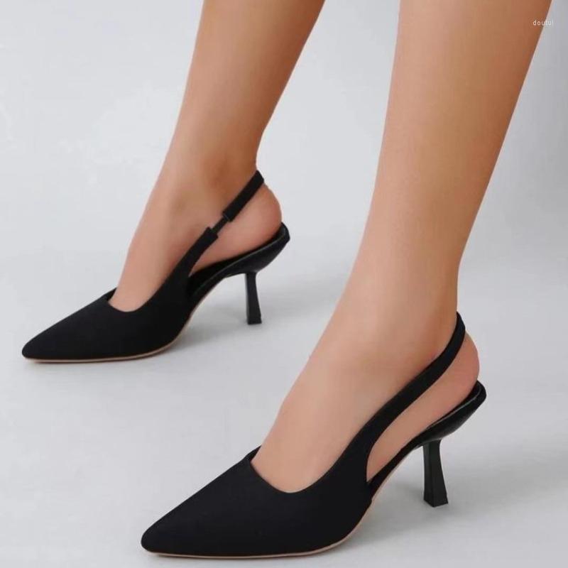 

Dress Shoes Women Summer Fashion Pointed Toe Stiletto Medium Heel High Heels Back Empty Sandals Green Women's