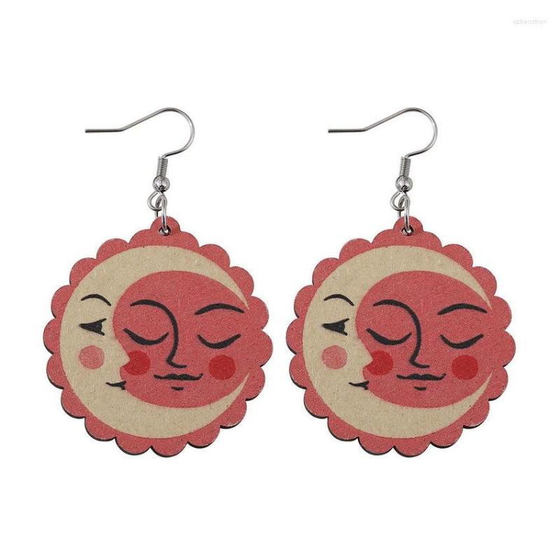 

Dangle Earrings Round Wood Sunburst Sun And Moon Face For Women Celestial R Sunshine Jewellery Wholesale