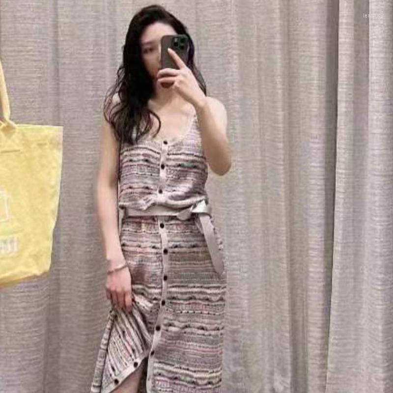 

Casual Dresses Women Dress 2023 Spring And Summer V-neck Color Stripe Single-breasted Front Slit Mid-length, Gray