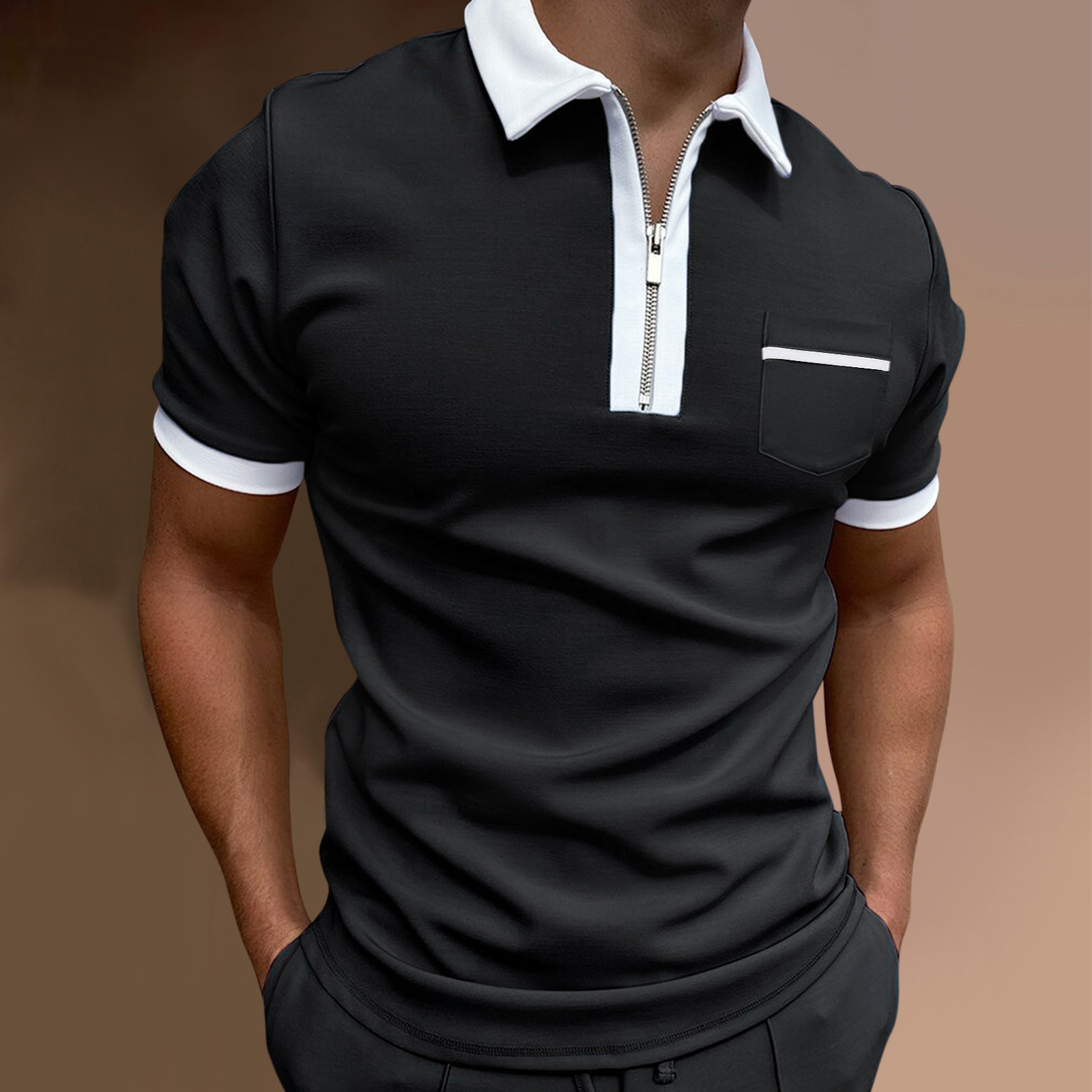 

Men' Polos Fashion Breast Pocket Polo Shirt Men' Summer Polo Lapel Slim Monochrome Zipper Breathable Polo Casual Men' Wear 230414, Kdpol-grey