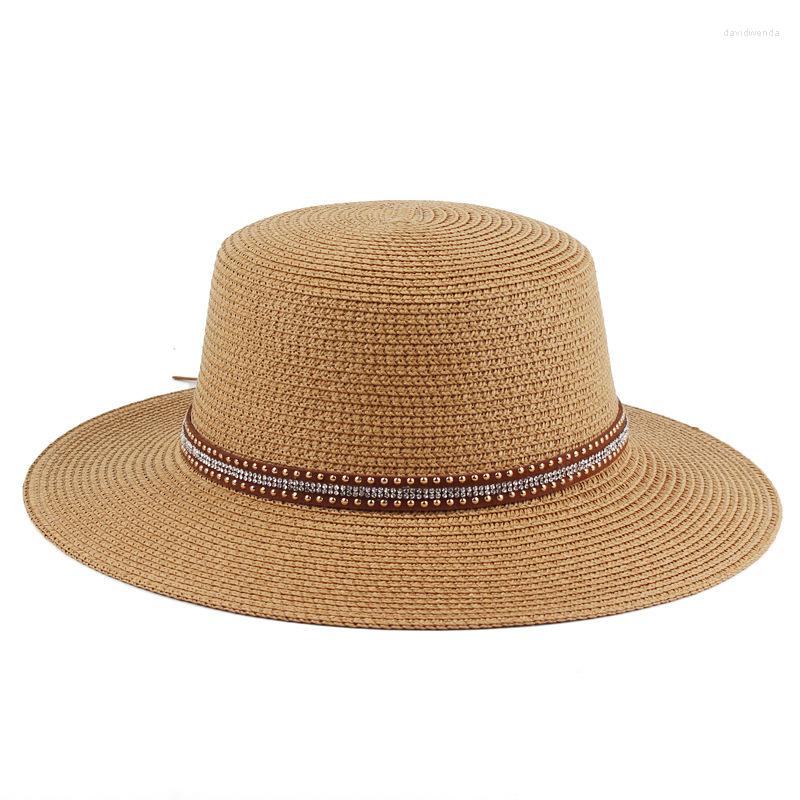

Wide Brim Hats Summer Women's Boater Beach Hat Side Female Casual Panama Lady Classic Dome Bowknot Straw Sun, Black